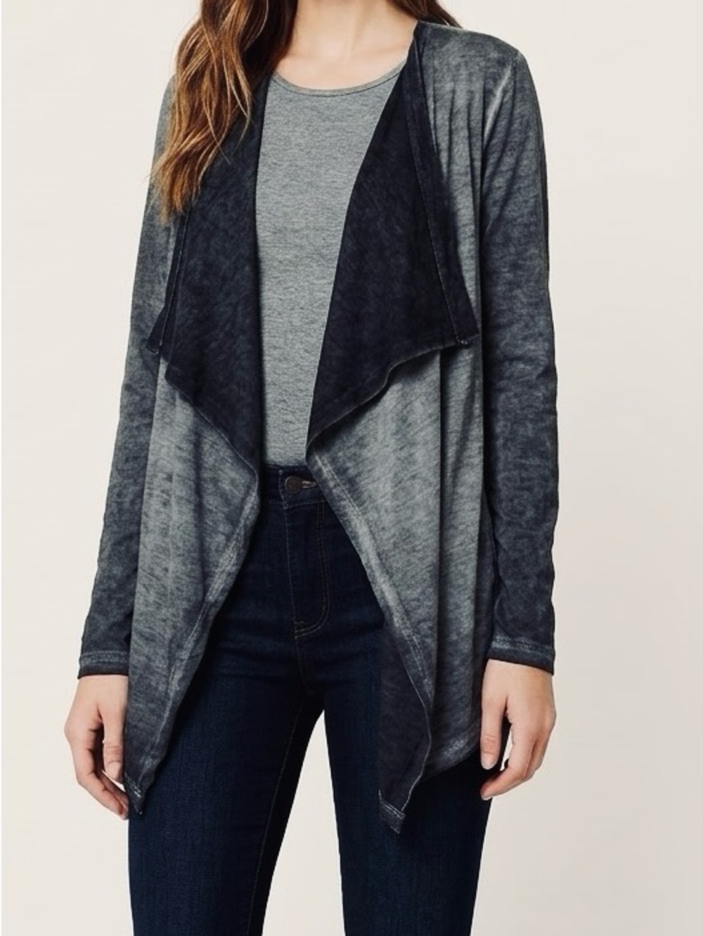 URBAN MANGOZ Knit Charcoal Grey Draped Open-Front Cardigan Sweater Wrap #LHP